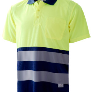 Polo Alta Visibilidad Coolmax Transpirable M/Corta 1 Bolsillo Amarillo/Azul Marino 1201 Tallas