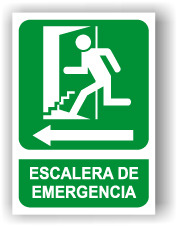 Señal PVC Fotoluminiscente 210×297 Din a4 Salida Emergencia Escalera Bajada. Flecha Izquierda