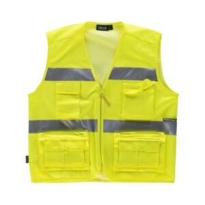 Chaleco Alta Visibilidad Amarillo Fresco 50% Rejilla. con 7 Bolsillos y Cremallera