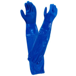 Guante PVC Azul Extra largo 56cm Forro Tejido Sin Costura Apto Uso Industrial