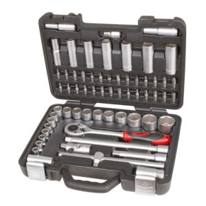 Maletín 62Pc Carraca 1/2″ 10 a 32M+9 Vasos 10 a 22 Largos + 28 Puntas Atorn. RT